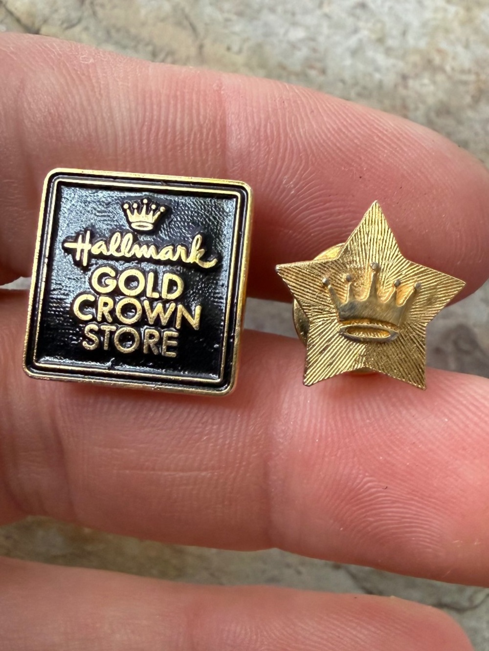 Two Vintage Hallmark Cards Lapel Pin Gold Crown Store Pin Store Logo Rare.